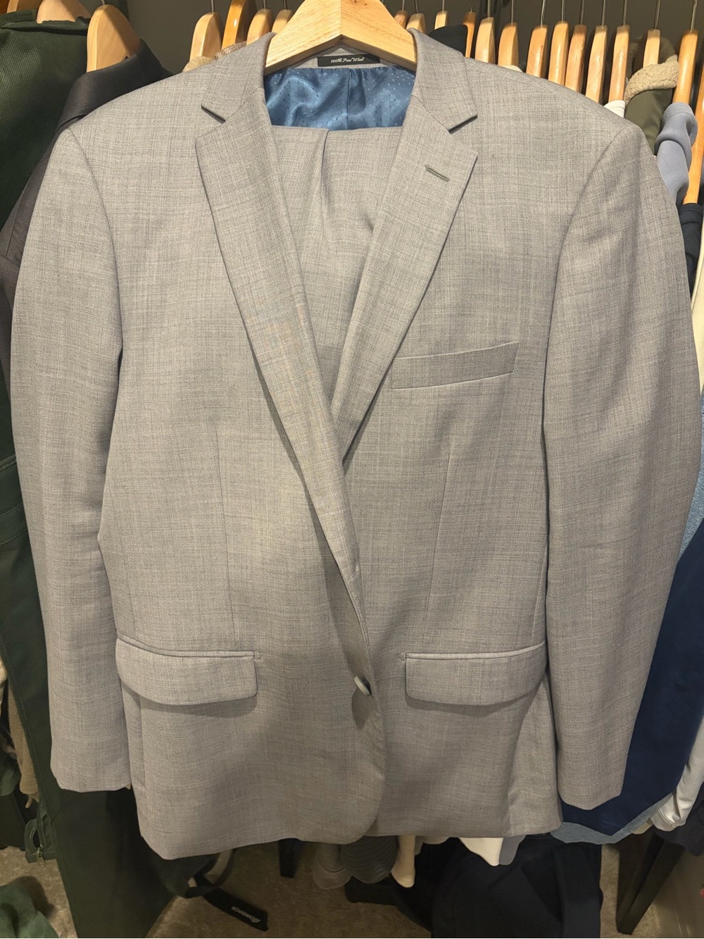 Men's Light Gray Two-Button Wool-Blend Suit Jacket